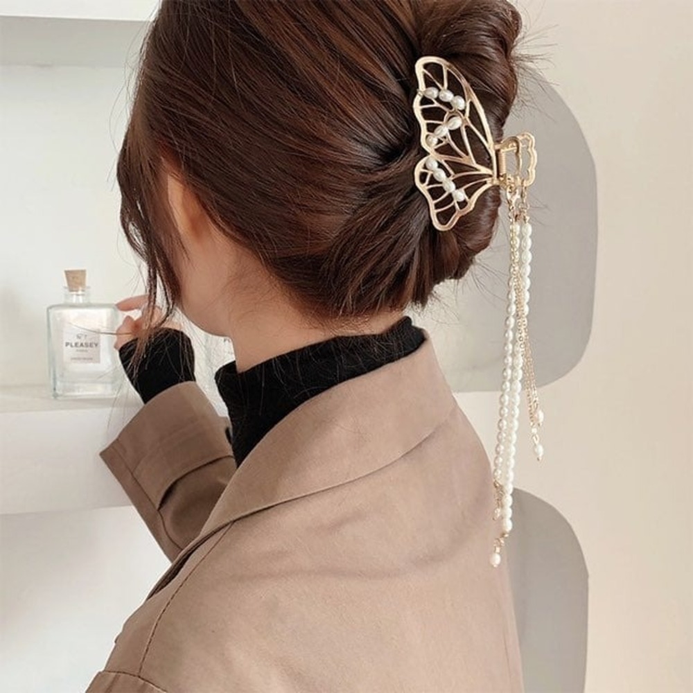 Gold Butterfly Hair Claw Clip Pearls Tassel Elegant Women Hair Accessory‎